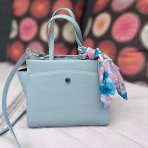 Light Blue Handbag with Floral Scarf